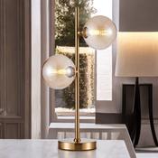 Matt Brass W/ Amber Globe Glass Shades Table Lamp