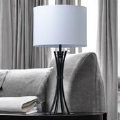 Matt Black Finish W/ White Linen Shade Table Lamp