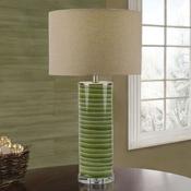 Emerald Green Ocean Glass Lamp C/W Oatmeal Shade