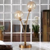 Matt Brass W/ Amber Globe Glass Shades Table Lamp image