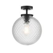 Wayne Bathroom Semi Flush Matt Black Textured Glass IP44 image