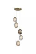 Whirl 5Lt Multi Drop Pendant, Satin Brass Metal, Coloured Gl image