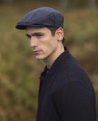 Donegal Tweed Flat Cap in Blue Navy Herringbone image