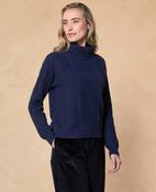 Anna Navy Speckle Aran Roll Neck