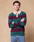 Jonathan Dark Cedar Green &amp; Mulberry Red Knitted Rugby Shirt image