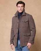 Ballysadare Navy &amp; Oat Herringbone Donegal Tweed Shirt Jacket