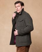 Ballysadare Green &amp; Grey Herringbone Donegal Tweed Shirt Jacket