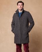 Erne Chocolate Brown &amp; Navy Plaid Overcoat