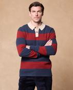Jonathan Dark Indigo &amp; Fireglow Amber Knitted Rugby Shirt image