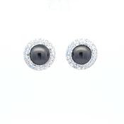 Double Halo Stud Earrings with Pearl and Crystals (12mm) image