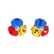 Silver Three Stone Stud Earrings (Red Yellow Blue) image