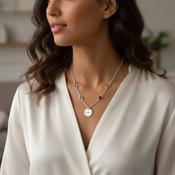 Personalised Four Birthstone &amp; Engraved Disc Necklace – Sterling Silver