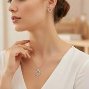 Rosette Circular Jewelley Set with Hearts and Crystals in Silver image