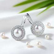 Double Halo Pearl Leverback Earrings | 925 Sterling Silver image