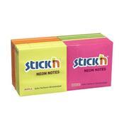 Stickn Adhesive notes 76x76mm Neon Astd Pk12