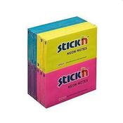 Stickn Adhesive notes76x127mm Neon Astd Pk12