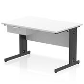 Impulse 1200 x 800mm Scalloped Edge Straight Office Desk White Top Black Cable Managed Leg Workstation 1 x 1 Drawer Fixed Pedestal