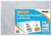Tiger Multi Punched Pocket Polypropylene A3 90 Micron Top Opening Landscape Clear (Pack 10) - 301245