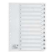 5 Star Office Index 1-12 Multipunched Mylar-reinforced Strip Tabs 150gsm A4 White image