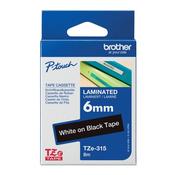 Brother P-Touch TZe Lam Tape Cassette 6mm x 8m White on Black Tape TZE315
