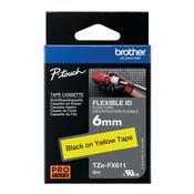 Brother P-Touch TZe Lam Tape Cassette 6mm x 8m Black on Yellow Flexible ID Tape TZEFX611