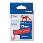 Brother P-Touch TZe Ribbon Tape Cassette 12mm x 4m Gold on Wine Red Tape TZERW34