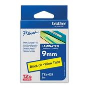 Brother P-Touch TZe Lam Tape Cassette 9mm x 8m Black on Yellow Tape TZE621