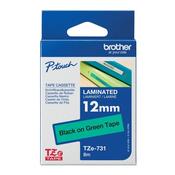 Brother P-Touch TZe Lam Tape Cassette 12mm x 8m Black on Green Tape TZE731