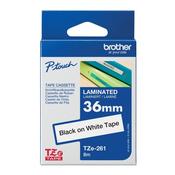 Brother P-Touch TZe Lam Tape Cassette 36mm x 8m Black on White Tape TZE261 image