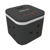 Fellowes Power Cube Type G UK/IE 3 Sockets 1 USB-A + 2 USB-C Ports Black 100136979 image