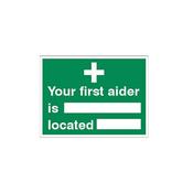 5 Star Your First Aider Is Located Sign Vinyl 150x200mm VSP348SAV1520