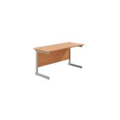 Jemini Single Rectangular Desk 1400x600x730mm Beech/Silver KF800524 image