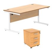 Astin Rectangular Desk 1600x800x730 +3Drw Under Desk Pedestal Norwegian Beech/Arctic White KF803787 image