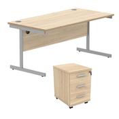 Astin Rectangular Desk +3Drw Mobile Under Desk Pedestal 1680 Canadian Oak/Silver KF803797 image