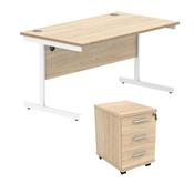 Astin Rectangular Desk 1600x800x730mm +3Drw Under Desk Pedestal Canadian Oak/Arctic White KF803807 image