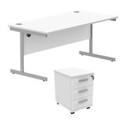 Astin Rectangular Desk +3Drw Mobile Under Desk Pedestal 1680 Arctic White/Silver KF803817 image
