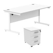 Astin Rectangular Desk 1600x800x730mm +3Drw Under Desk Pedestal Arctic White/Arctic White KF803897 image