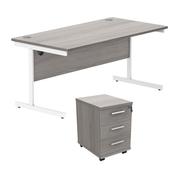 Astin Rectangular Desk 1600x800x730mm +3Drw Under Desk Pedestal Alaskan Grey Oak/White KF803917 image