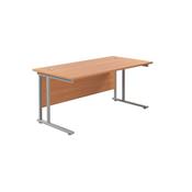Jemini Rectangular Cantilever Desk 1600x800x730mm Beech/Silver KF807049
