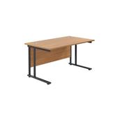 Jemini Rectangular Double Upright Cantilever Desk 1400x800x730mm Nova Oak/Black KF819622