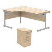 Astin Radial Left Hand SU Desk +Desk High Pedestal 1600x1200 Canadian Oak/Silver KF820047