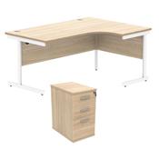 Astin Radial Right Hand SU Desk +Desk High Pedestal 1600x1200 Canadian Oak/Arctic White KF820077