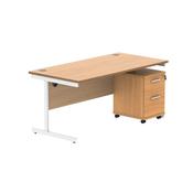 Astin Rectangular Desk 1600x800x730mm +2Drw Under Desk Pedestal Norwegian Beech/White KF820177 image