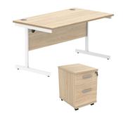 Astin Rectangular Desk 1600x800x730mm +2Drw Under Desk Pedestal Canadian Oak/Arctic White KF820197 image