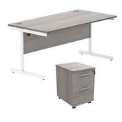 Astin Rectangular Desk 1600x800x730mm +2Drw Under Desk Pedestal Alaskan Grey Oak/White KF820237 image