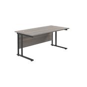 Jemini Rectangular Double Upright Cantilever Desk 1800x800x730mm Grey Oak/Black KF820277