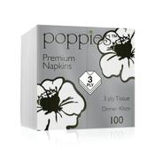 Poppies 3-Ply Napkins 8 Fold 40cm White (Pack of 1000) 4038WH/CASE