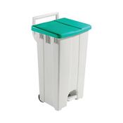 Grey 90 Litre Plastic Pedal Bin with Green Lid 357005 image