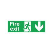 Safety Sign Fire Exit Running Man Arrow Down 150x450mm Save E100A/S