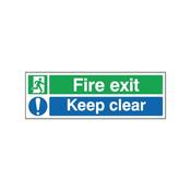 Safety Sign Fire Exit Keep Clear 150x450mm Self-Adhesive EC08S/S image